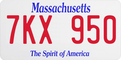MA license plate 7KX950