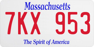 MA license plate 7KX953