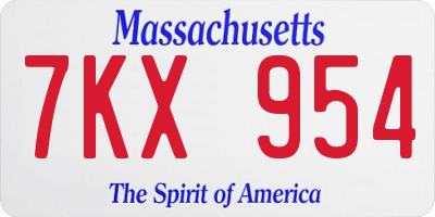 MA license plate 7KX954