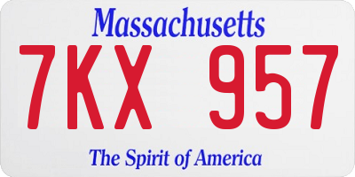 MA license plate 7KX957