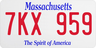 MA license plate 7KX959