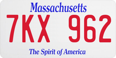 MA license plate 7KX962