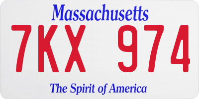 MA license plate 7KX974