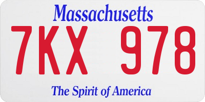 MA license plate 7KX978