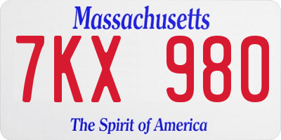 MA license plate 7KX980