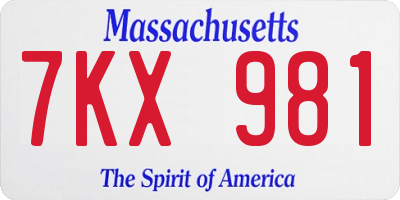 MA license plate 7KX981
