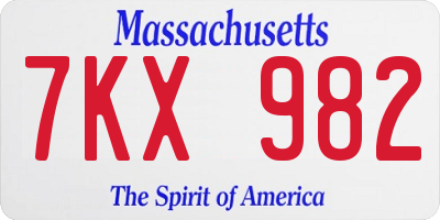 MA license plate 7KX982