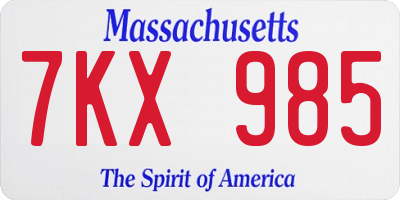 MA license plate 7KX985
