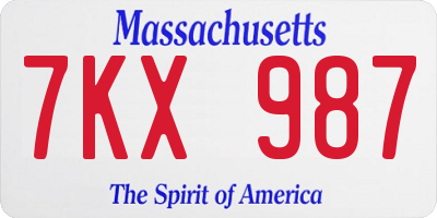 MA license plate 7KX987