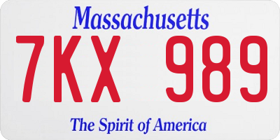 MA license plate 7KX989
