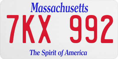 MA license plate 7KX992