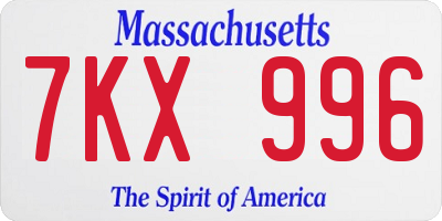 MA license plate 7KX996