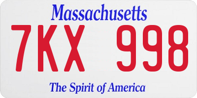 MA license plate 7KX998