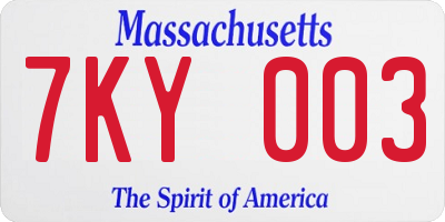 MA license plate 7KY003