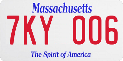 MA license plate 7KY006