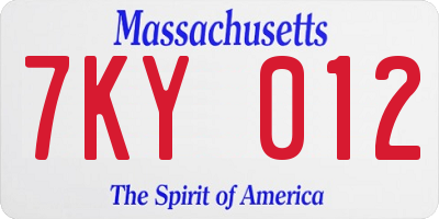 MA license plate 7KY012