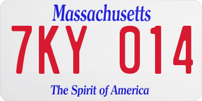 MA license plate 7KY014