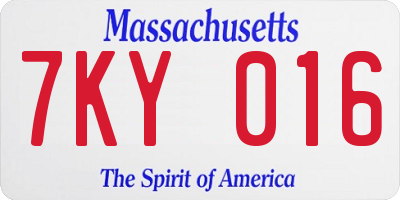 MA license plate 7KY016