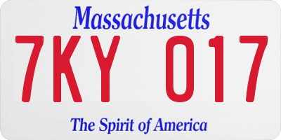 MA license plate 7KY017