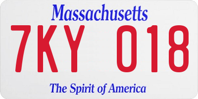 MA license plate 7KY018