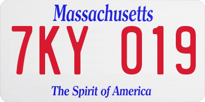 MA license plate 7KY019
