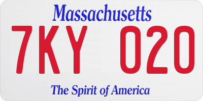 MA license plate 7KY020