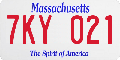 MA license plate 7KY021