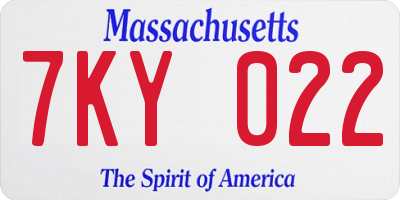 MA license plate 7KY022