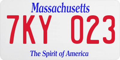 MA license plate 7KY023