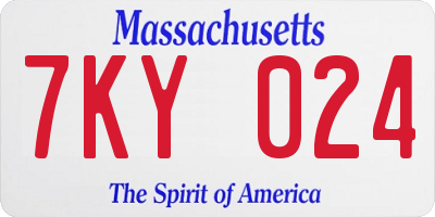MA license plate 7KY024