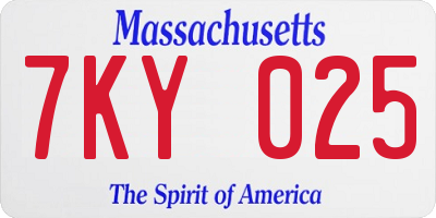 MA license plate 7KY025