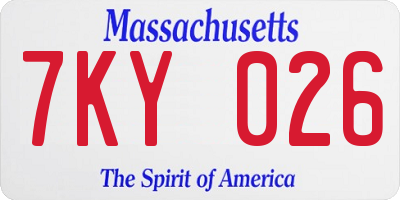 MA license plate 7KY026