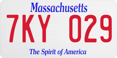 MA license plate 7KY029