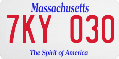 MA license plate 7KY030