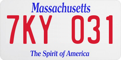 MA license plate 7KY031