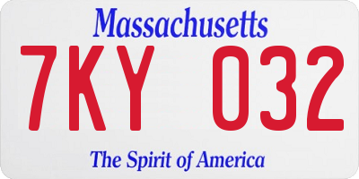 MA license plate 7KY032
