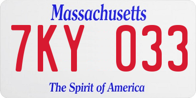 MA license plate 7KY033