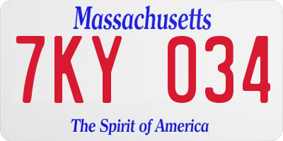 MA license plate 7KY034