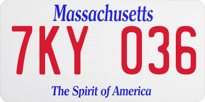 MA license plate 7KY036