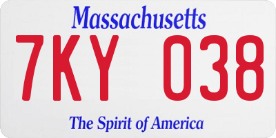 MA license plate 7KY038