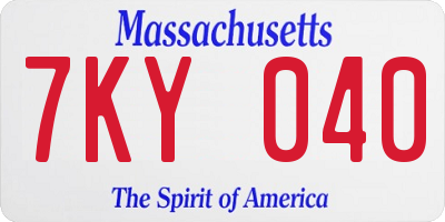 MA license plate 7KY040