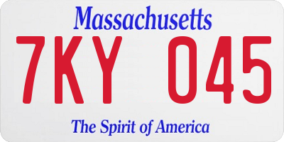 MA license plate 7KY045