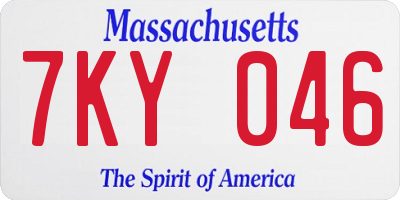 MA license plate 7KY046