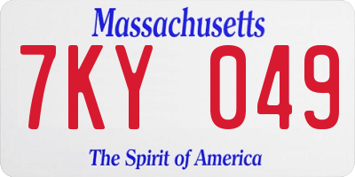 MA license plate 7KY049
