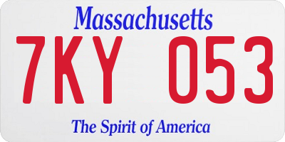 MA license plate 7KY053