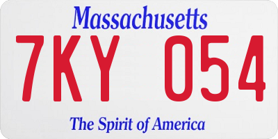 MA license plate 7KY054