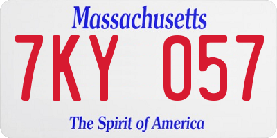MA license plate 7KY057