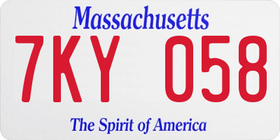 MA license plate 7KY058
