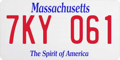 MA license plate 7KY061