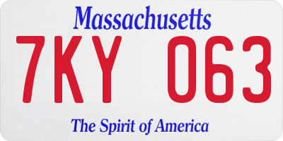 MA license plate 7KY063